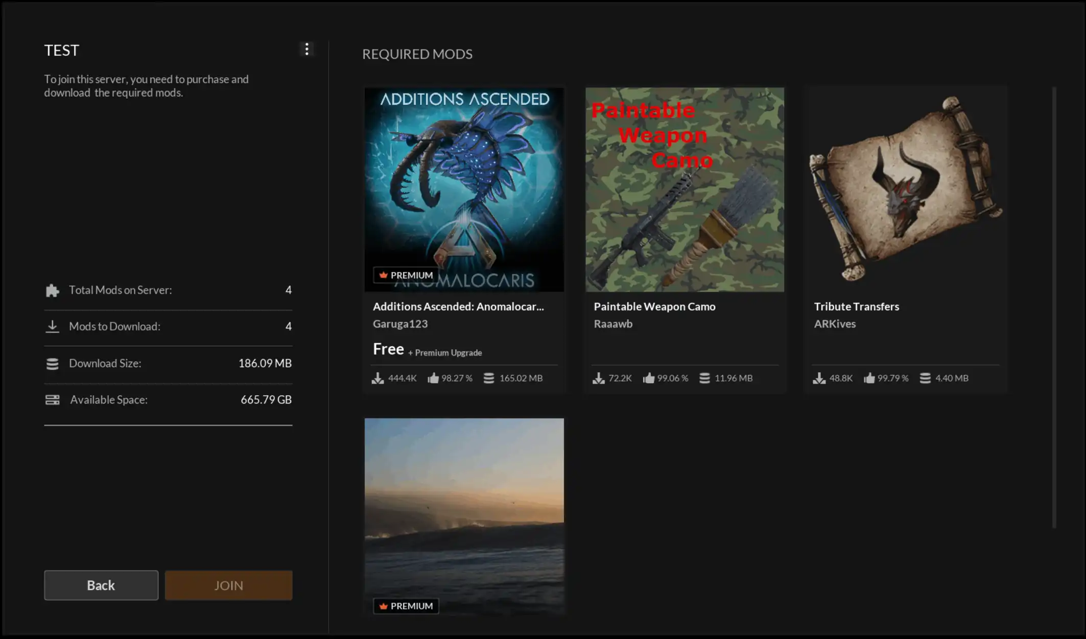 Server module listing required mods when joining a modded server